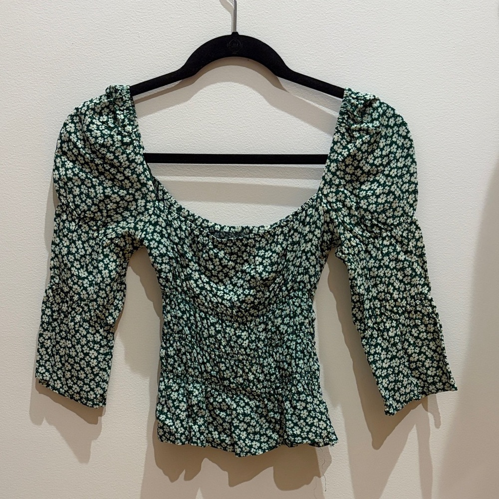 Reformation Green Floral Blouse
